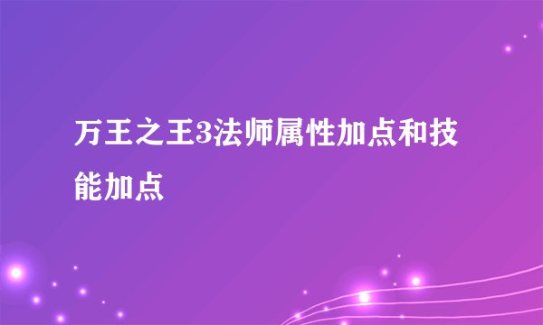 万王之王3法师属性加点和技能加点