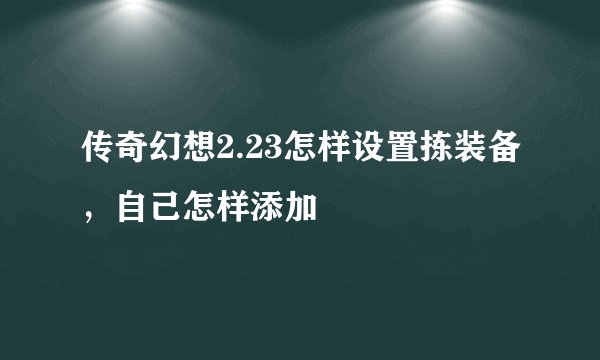 传奇幻想2.23怎样设置拣装备，自己怎样添加