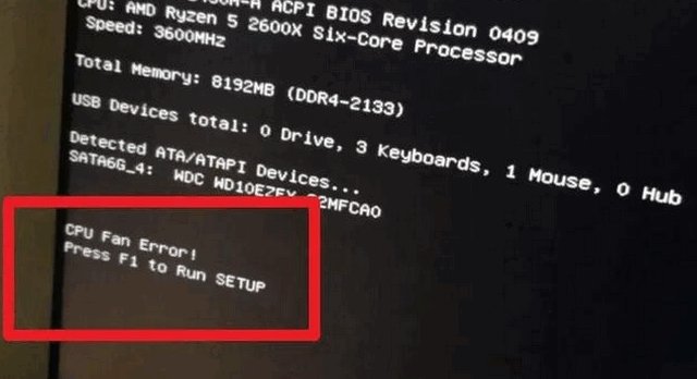 电脑开机后显示：CPU Fan Error!Press F1 to resume.是怎么回事