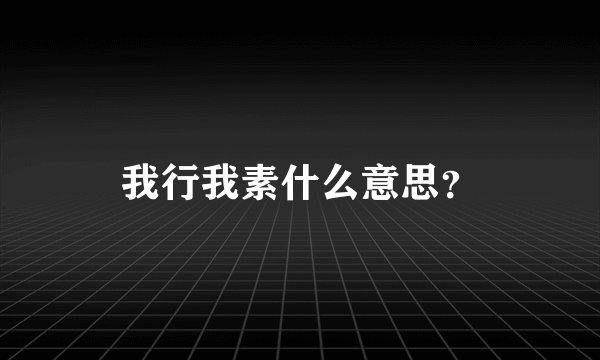 我行我素什么意思？