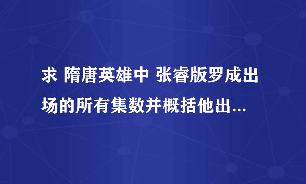 求 隋唐英雄中 张睿版罗成出场的所有集数并概括他出场的事件，谢了