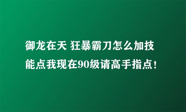 御龙在天 狂暴霸刀怎么加技能点我现在90级请高手指点！