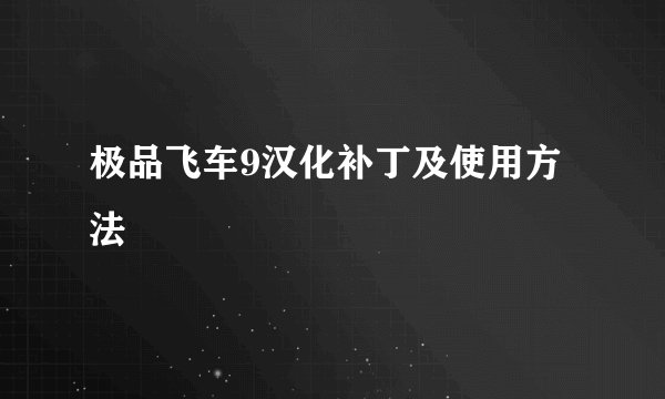 极品飞车9汉化补丁及使用方法