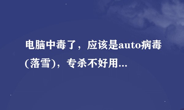 电脑中毒了，应该是auto病毒(落雪)，专杀不好用，求教！