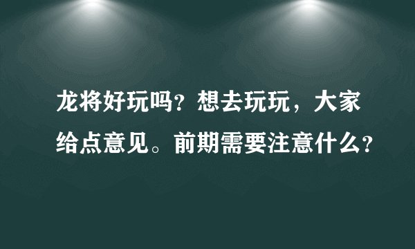 龙将好玩吗？想去玩玩，大家给点意见。前期需要注意什么？