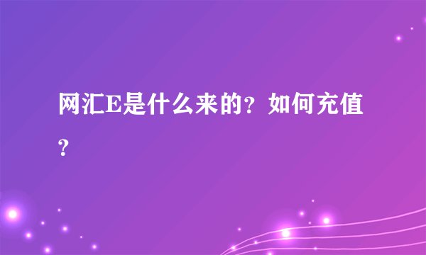 网汇E是什么来的？如何充值？