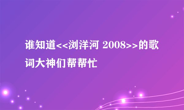 谁知道<<浏洋河 2008>>的歌词大神们帮帮忙