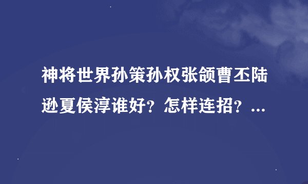 神将世界孙策孙权张颌曹丕陆逊夏侯淳谁好？怎样连招？如何配招？