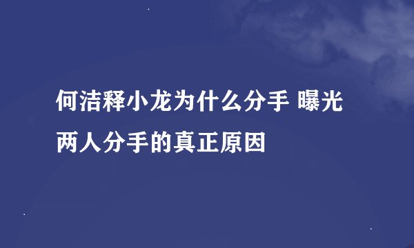 何洁释小龙为什么分手 曝光两人分手的真正原因