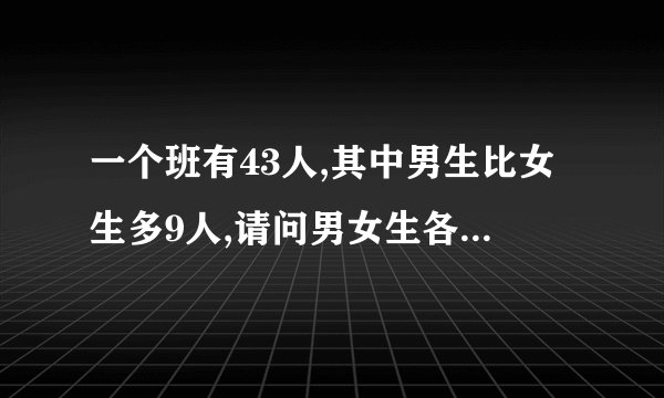 一个班有43人,其中男生比女生多9人,请问男女生各有多少人？