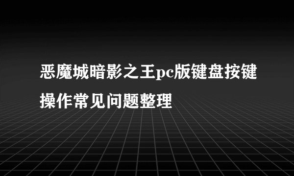 恶魔城暗影之王pc版键盘按键操作常见问题整理