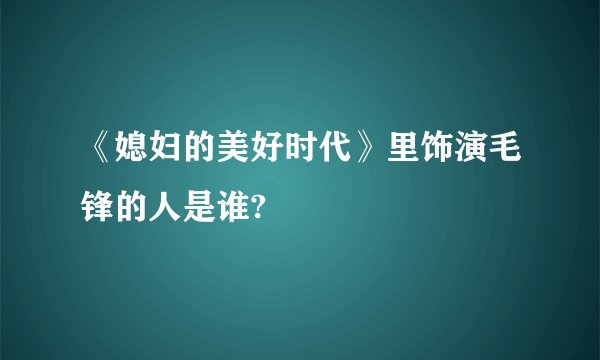 《媳妇的美好时代》里饰演毛锋的人是谁?