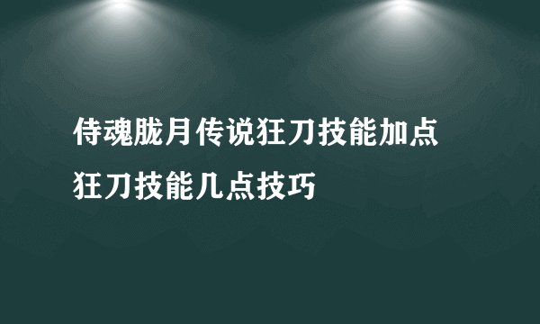 侍魂胧月传说狂刀技能加点 狂刀技能几点技巧