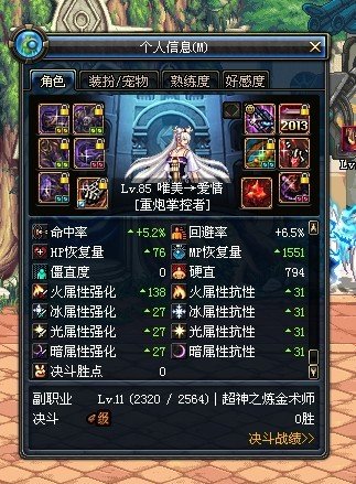 DNF85版本女大枪刷图加点