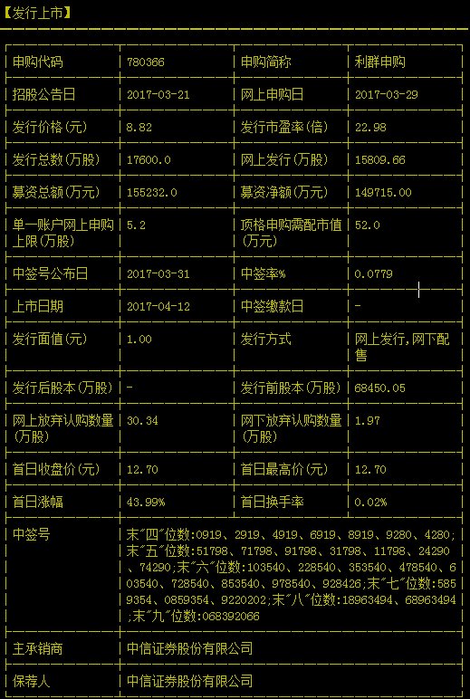 新股利群什么时候出中签结果