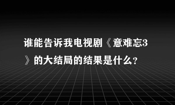 谁能告诉我电视剧《意难忘3》的大结局的结果是什么？