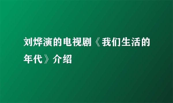 刘烨演的电视剧《我们生活的年代》介绍
