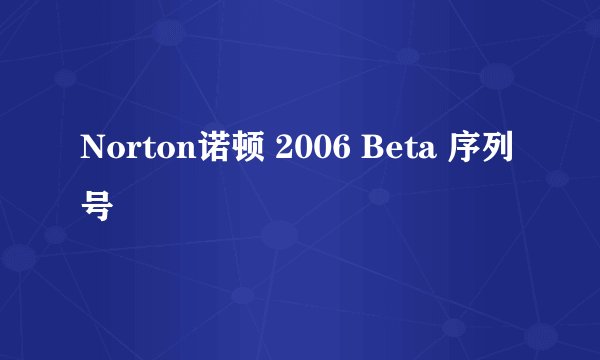 Norton诺顿 2006 Beta 序列号