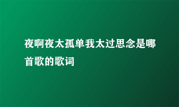 夜啊夜太孤单我太过思念是哪首歌的歌词