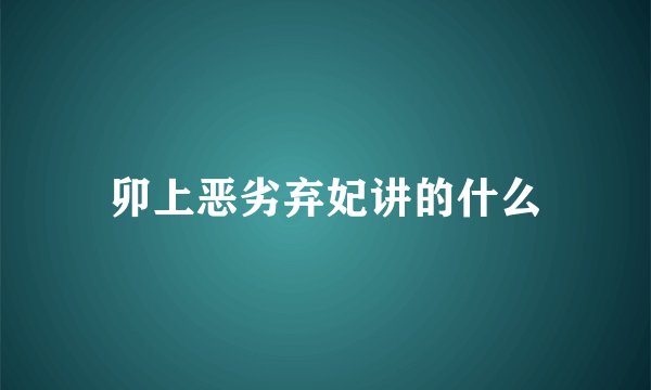 卯上恶劣弃妃讲的什么