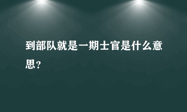 到部队就是一期士官是什么意思？