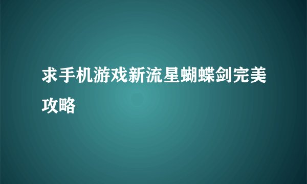 求手机游戏新流星蝴蝶剑完美攻略