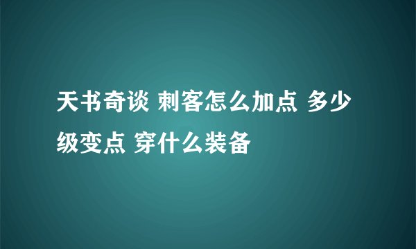 天书奇谈 刺客怎么加点 多少级变点 穿什么装备