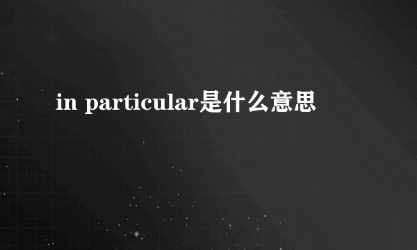 in particular是什么意思