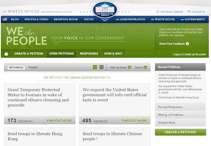 白宫请愿网的网站简介