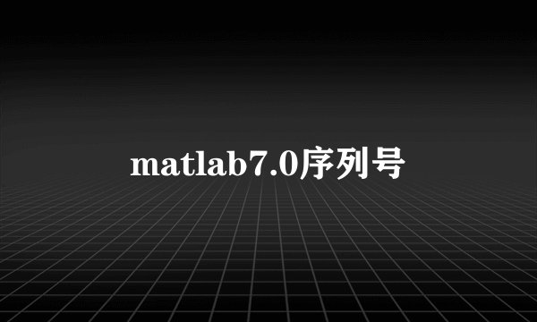 matlab7.0序列号