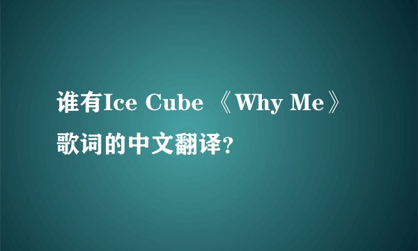 谁有Ice Cube 《Why Me》 歌词的中文翻译？