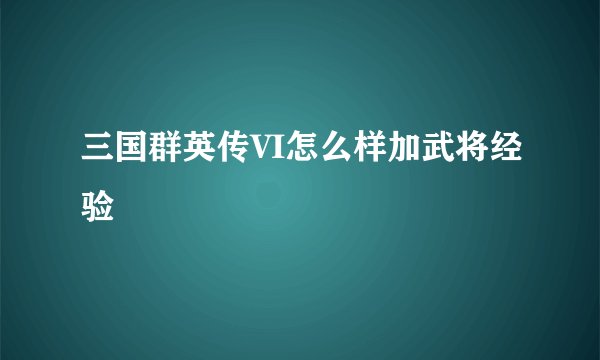 三国群英传VI怎么样加武将经验