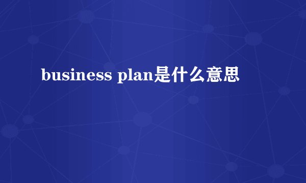 business plan是什么意思