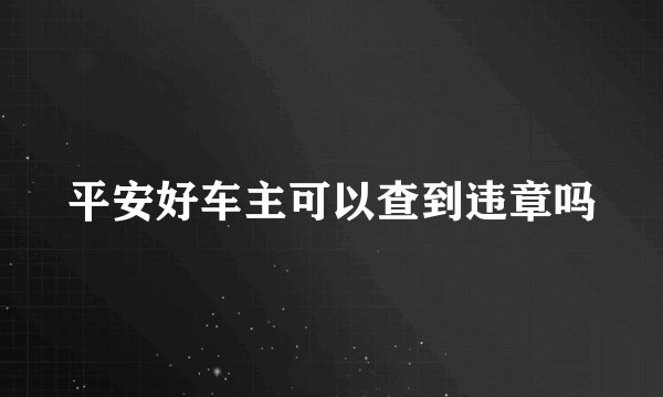 平安好车主可以查到违章吗