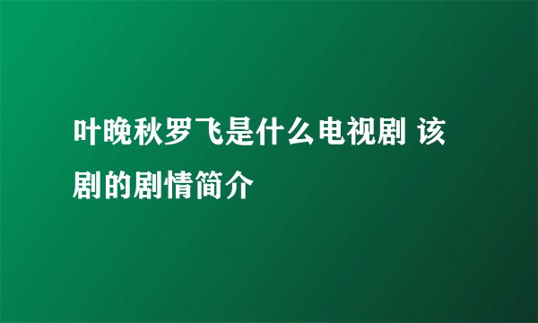 叶晚秋罗飞是什么电视剧 该剧的剧情简介