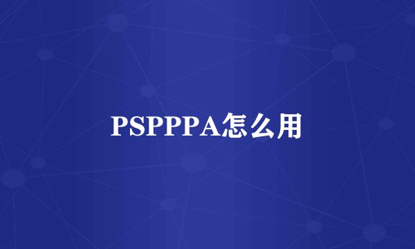 PSPPPA怎么用