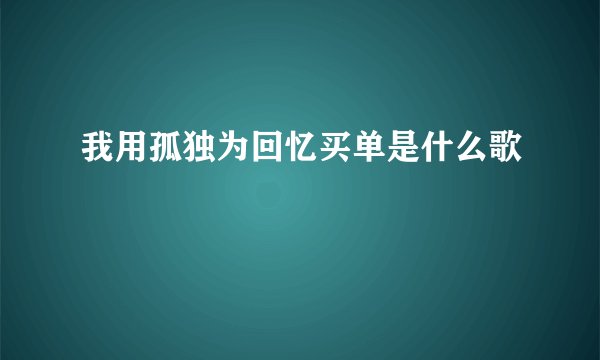 我用孤独为回忆买单是什么歌