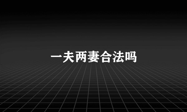 一夫两妻合法吗