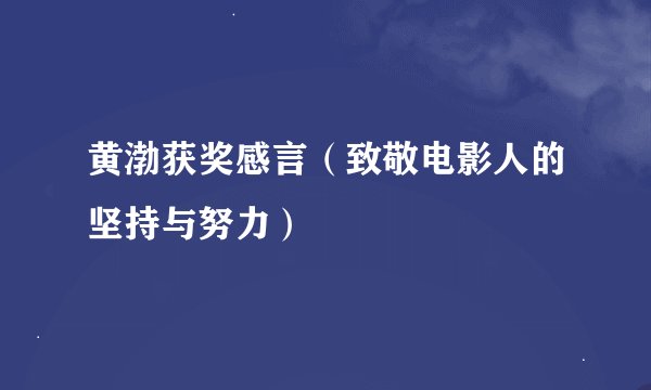 黄渤获奖感言（致敬电影人的坚持与努力）
