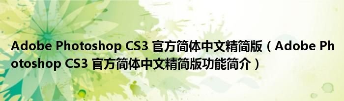 AdobePhotoshopCS3官方简体中文精简版AdobePhotoshopCS3官方简体中文精简版功能简介