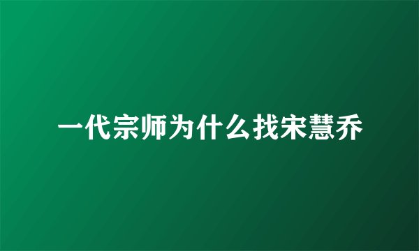 一代宗师为什么找宋慧乔