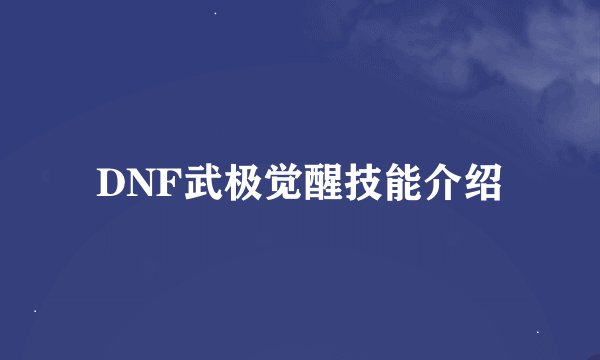 DNF武极觉醒技能介绍