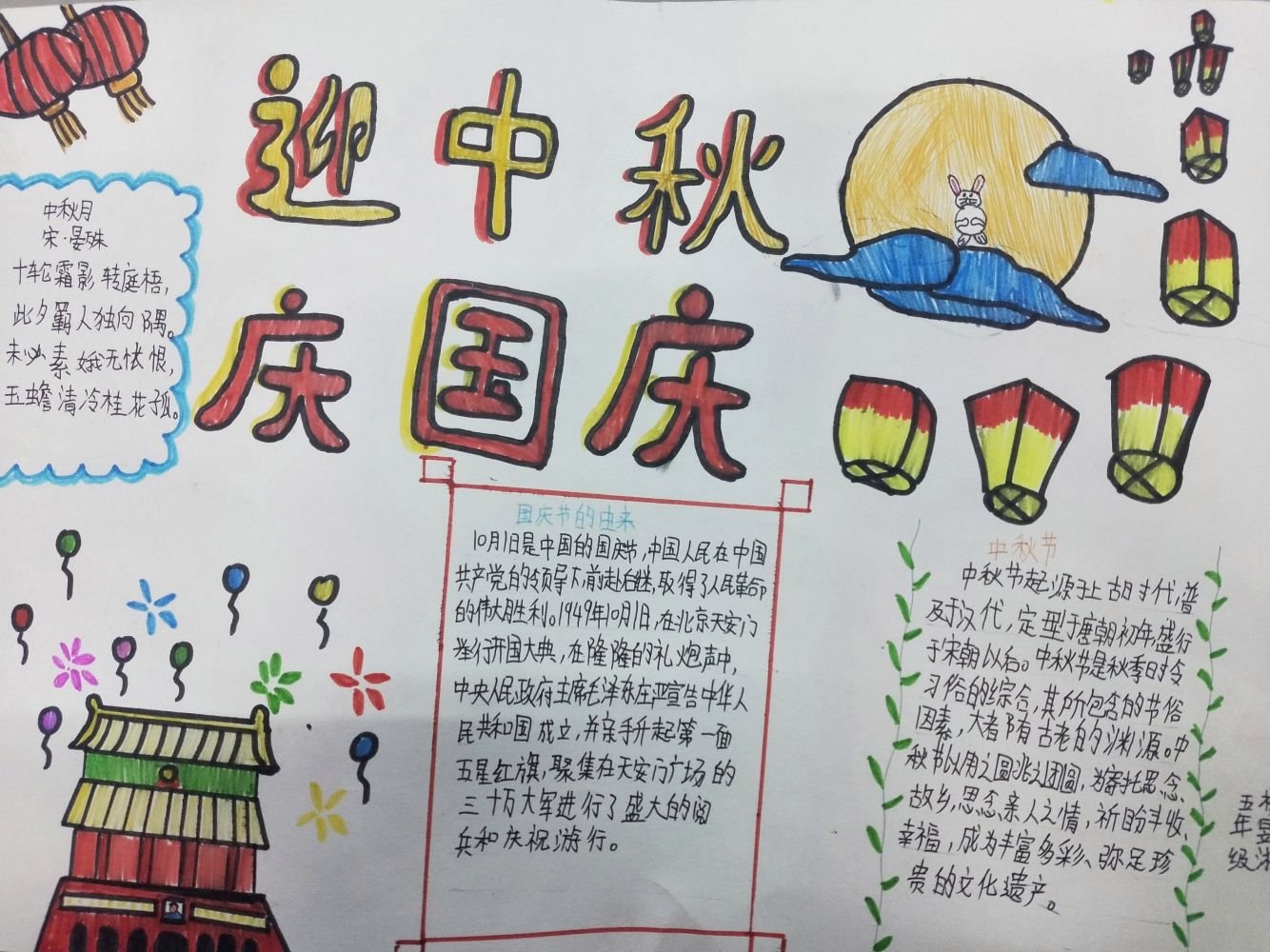 中秋团圆喜迎国庆手抄报内容