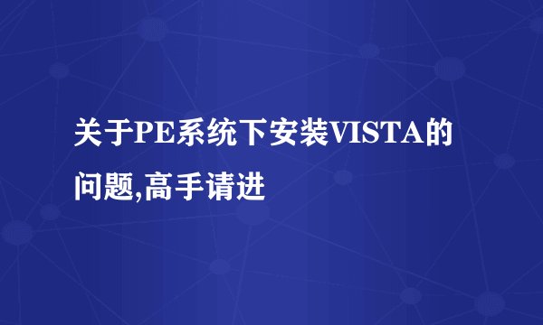 关于PE系统下安装VISTA的问题,高手请进