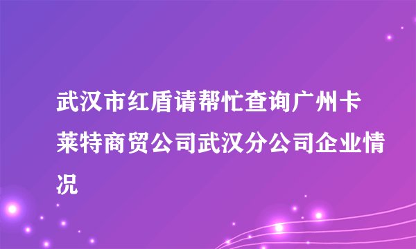 武汉市红盾请帮忙查询广州卡莱特商贸公司武汉分公司企业情况