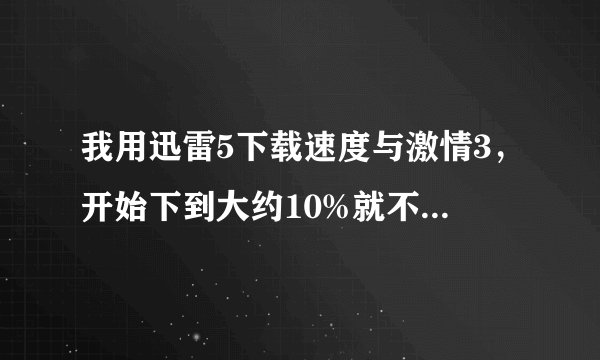 我用迅雷5下载速度与激情3，开始下到大约10%就不下了，我又暂停想重新下，可是每次这样做都
