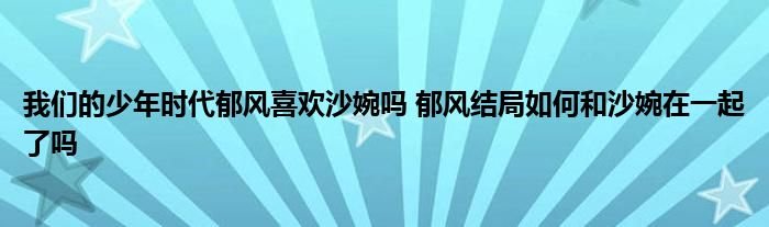 我们的少年时代郁风喜欢沙婉吗郁风结局如何和沙婉在一起了吗