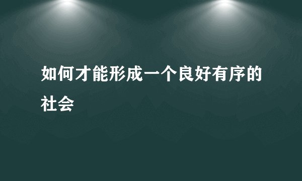 如何才能形成一个良好有序的社会