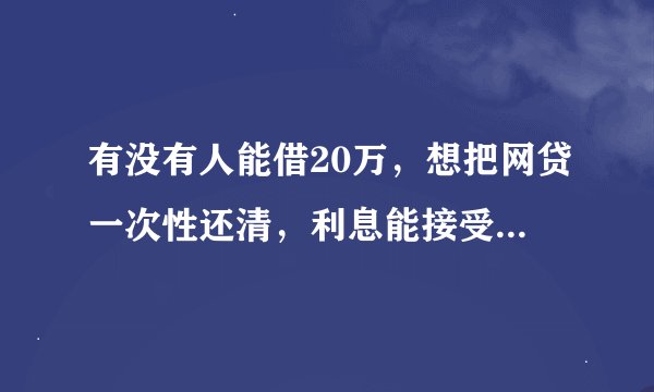 有没有人能借20万，想把网贷一次性还清，利息能接受都可以！
