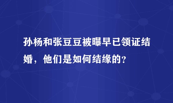 孙杨和张豆豆被曝早已领证结婚，他们是如何结缘的？